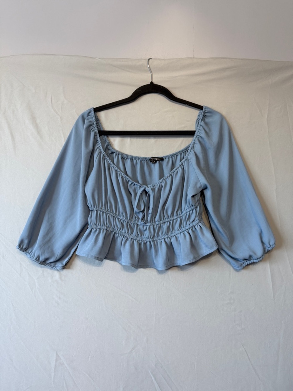 Papermoon Womens Boho Fairy Peasant Crop Top M Blue Cottagecore Festival Billowy
